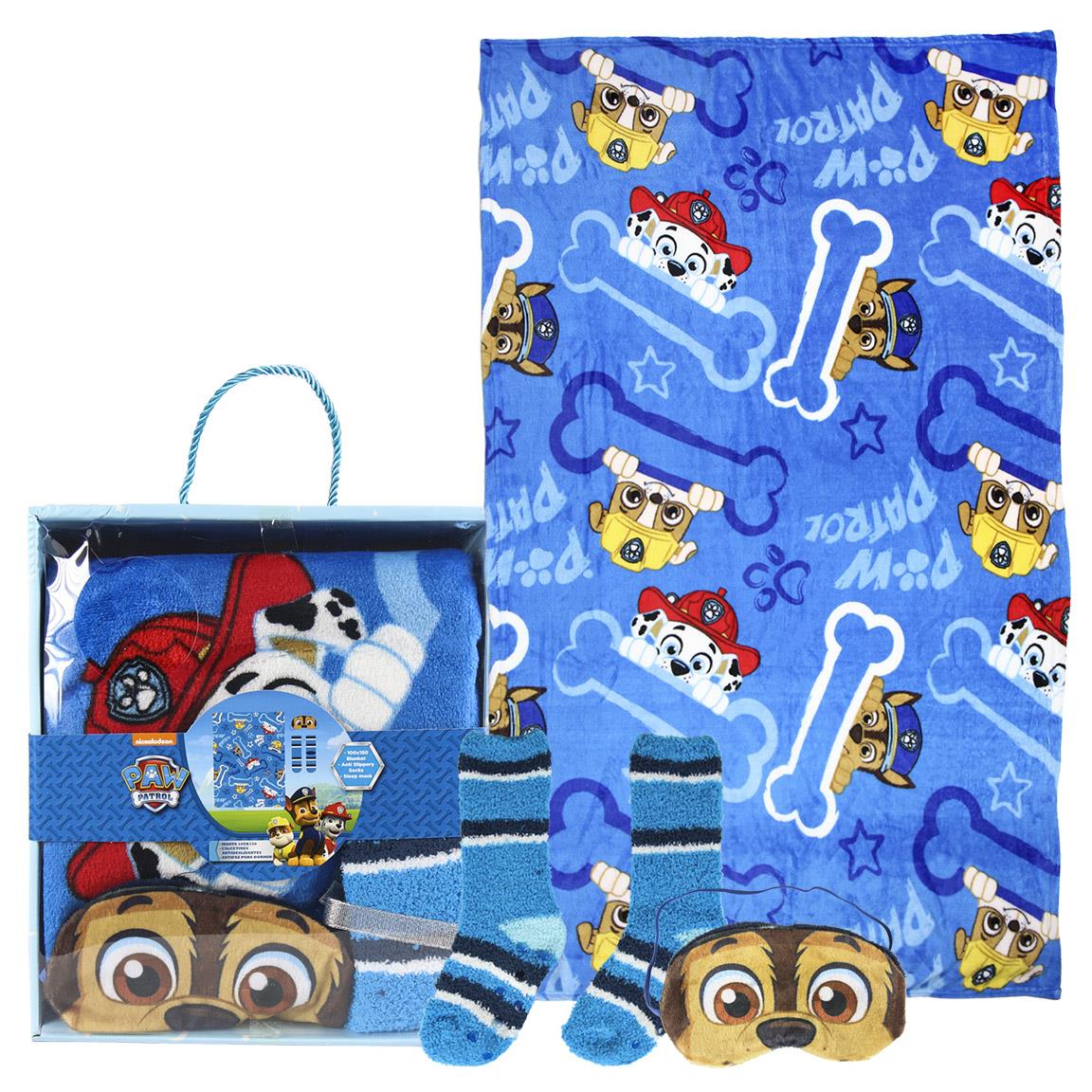Fleece Blanket Set "Paw Patrol" 100x150cm, Socks and Sleep Mask