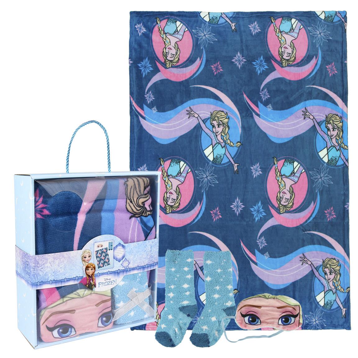 Set Blanket Fleece, Socks and Sleep Mask "Frozen"