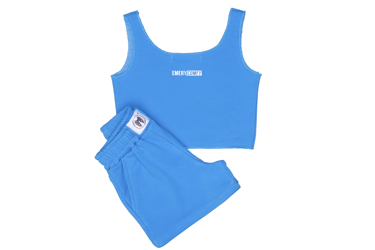 Sleeveless Crop Top with Shorts Set Blue