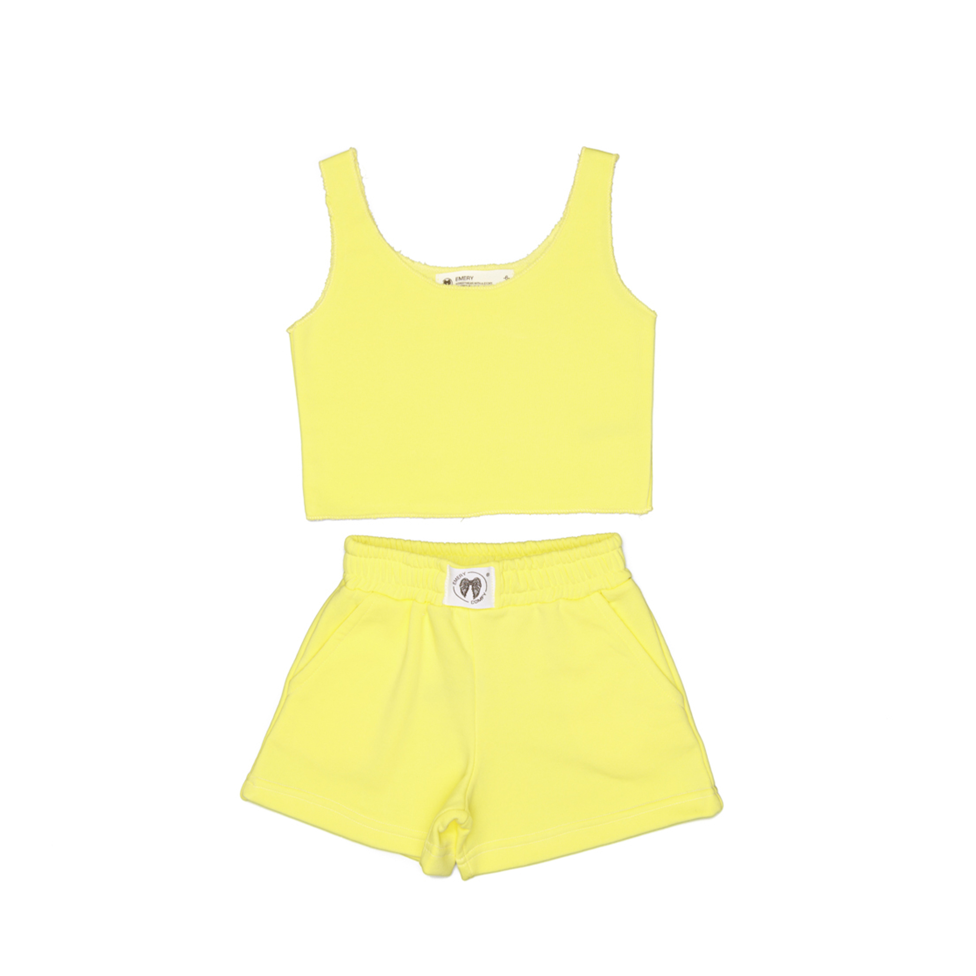 Sleeveless Crop Top with Shorts Set Yellow