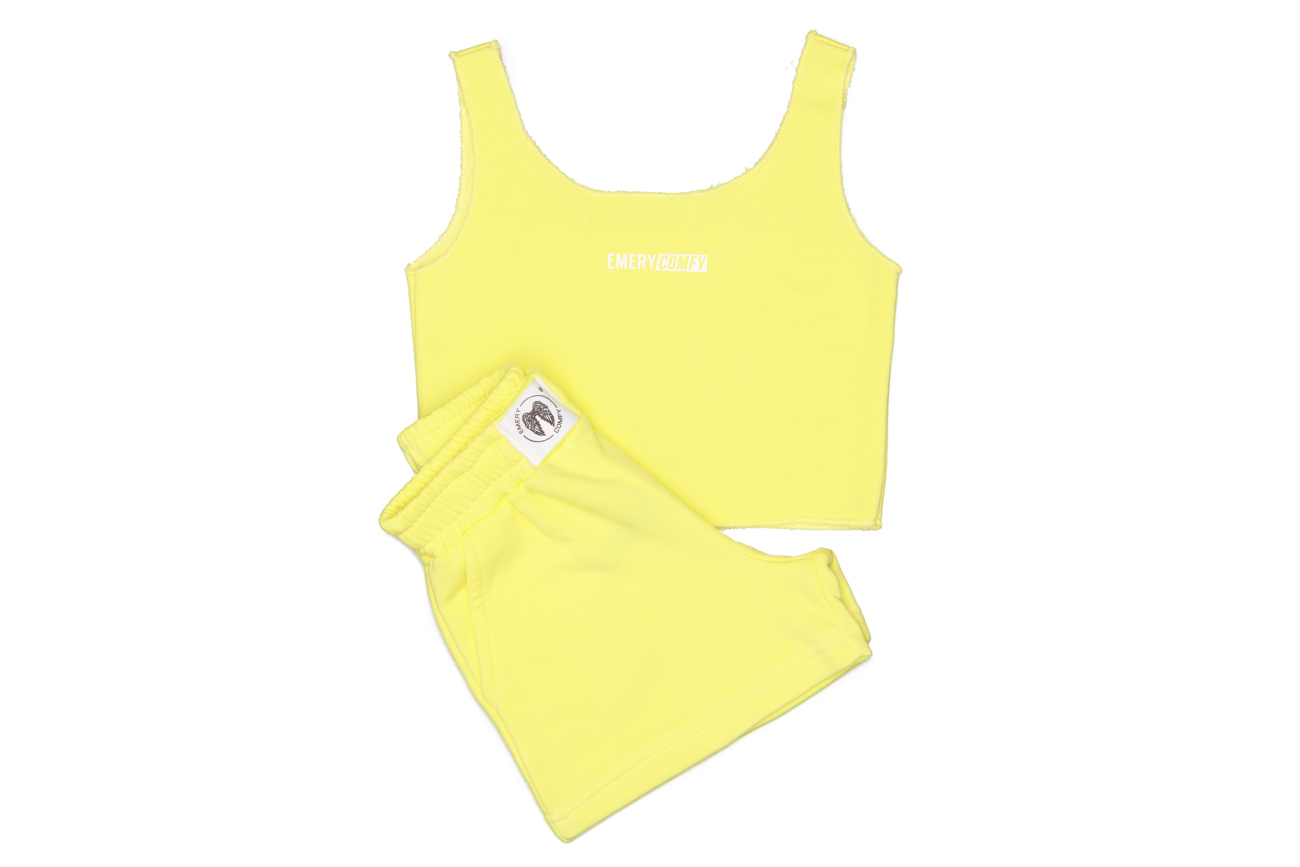 Sleeveless Crop Top with Shorts Set Yellow