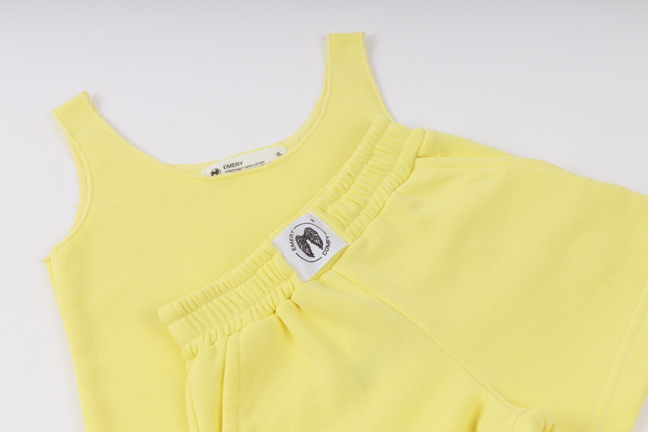 Sleeveless Crop Top with Shorts Set Yellow