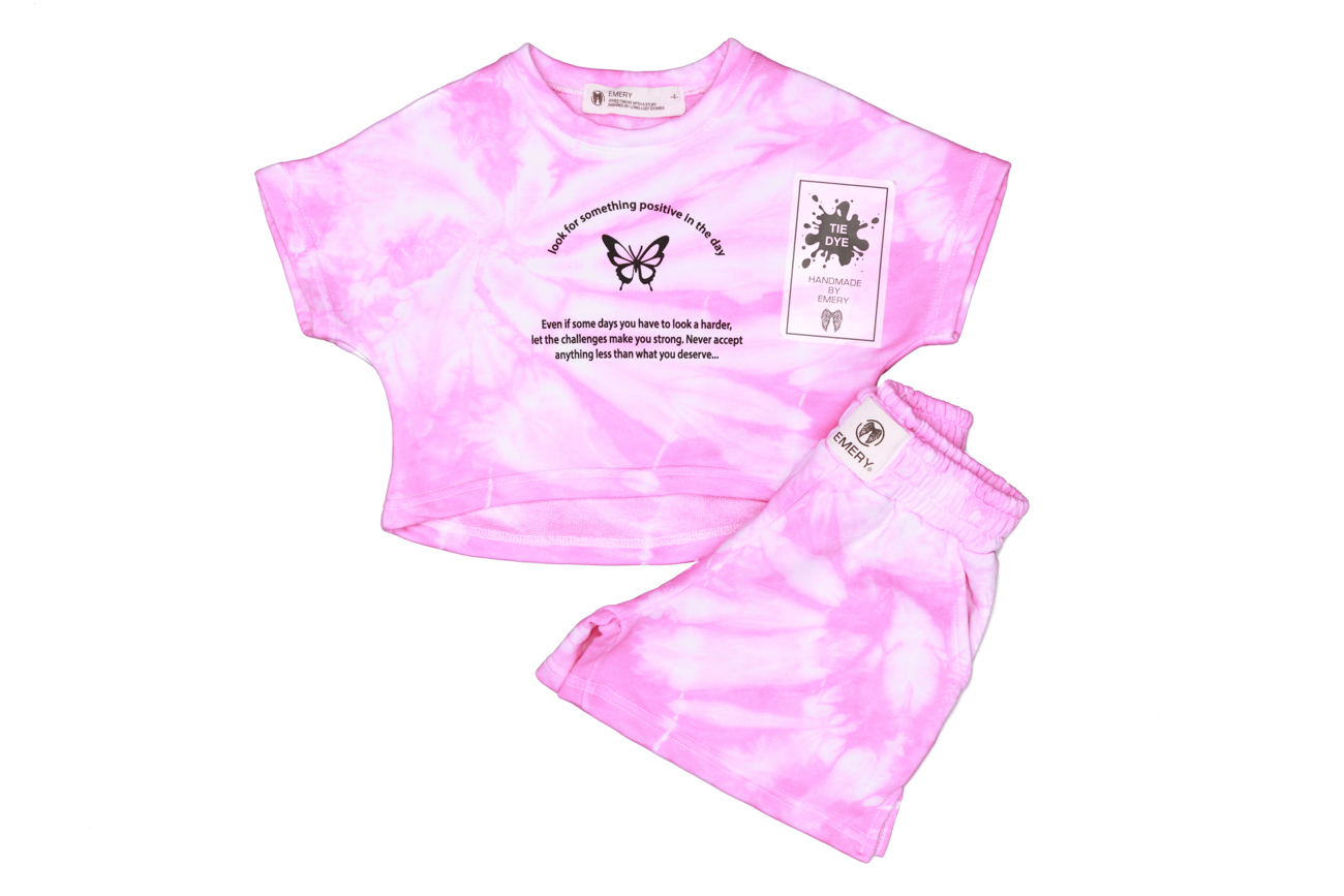 Комплект из кроп-топа и шорт TIE DYE, розовый